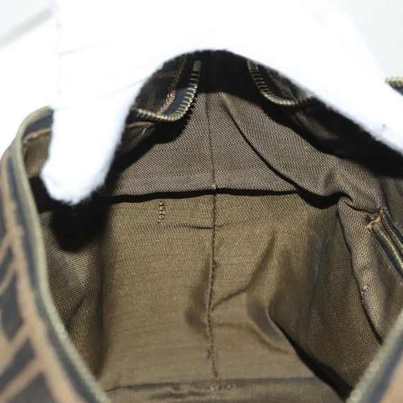 FENDI Zucca Canvas Vanity Pouch Black Brown gold Auth 136534