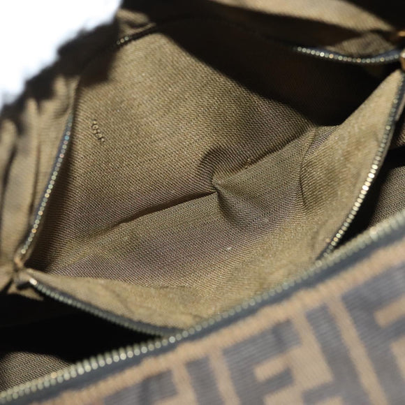 FENDI Zucca Canvas Vanity Pouch Black Brown gold Auth 136534