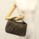 FENDI Zucca Canvas Vanity Pouch Black Brown gold Auth 136534-24