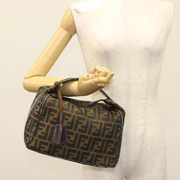 FENDI Zucca Canvas Vanity Pouch Black Brown gold Auth 136534