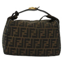 FENDI Zucca Canvas Vanity Pouch Zwart Bruin goud Auth 136534-13