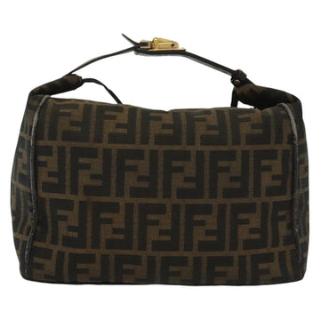 FENDI Zucca Canvas Vanity Pouch Black Brown gold Auth 136534 - 0