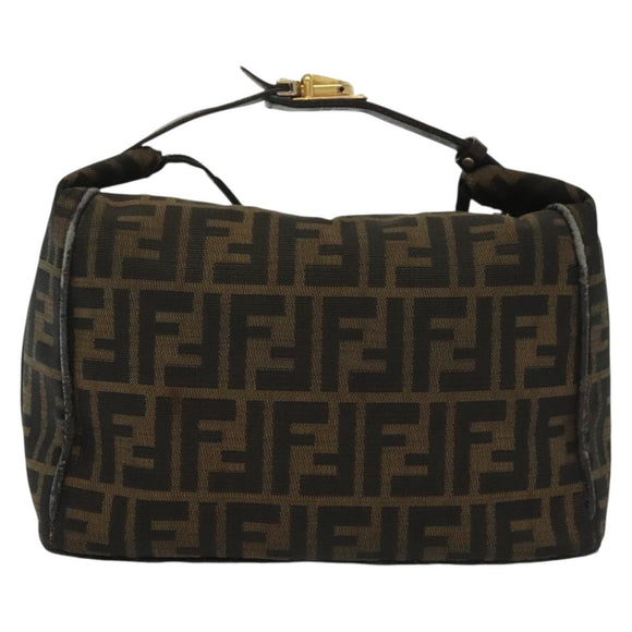 FENDI Zucca Canvas Vanity Pouch Black Brown gold Auth 136534