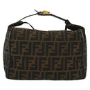 FENDI Zucca Canvas Vanity Pouch Zwart Bruin goud Auth 136534-2
