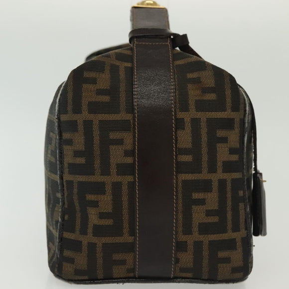 FENDI Zucca Canvas Vanity Pouch Zwart Bruin goud Auth 136534