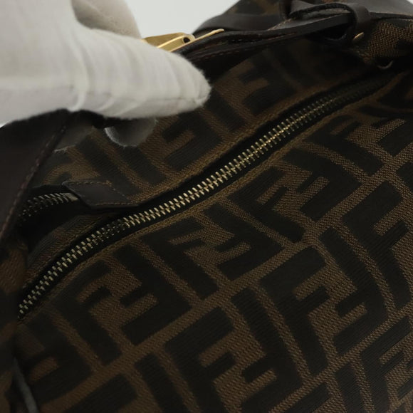 FENDI Zucca Canvas Vanity Pouch Black Brown gold Auth 136534