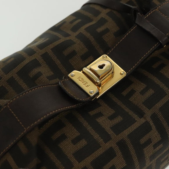 FENDI Zucca Canvas Vanity Pouch Zwart Bruin goud Auth 136534
