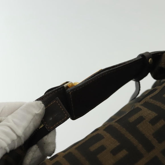 FENDI Zucca Canvas Vanity Pouch Black Brown gold Auth 136534