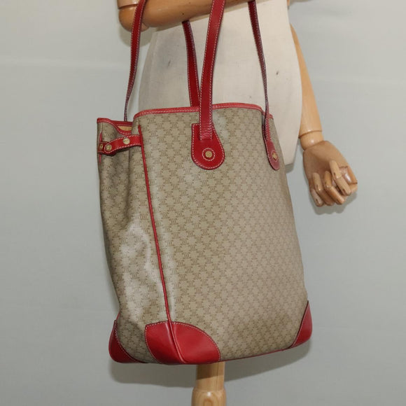 CELINE Macadam Canvas Tote Bag PVC Beige Gold Auth 136536