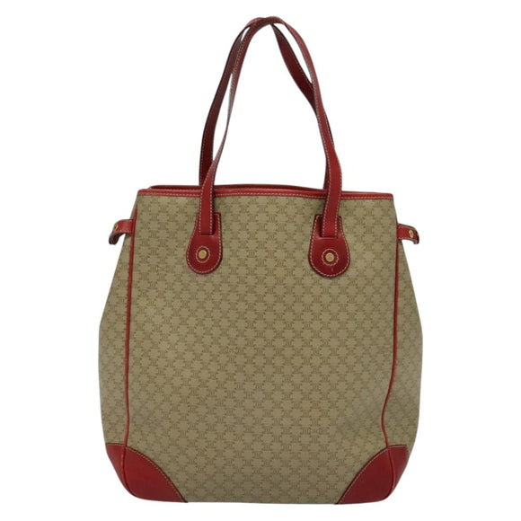 CELINE Macadam Canvas Tote Bag PVC Beige Gold Auth 136536