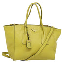 PRADA Tote Bag Leather 2way Yellow Gold Auth 136537-1