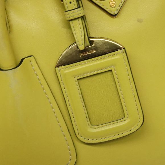 PRADA Tote Bag Leather 2way Yellow Gold Auth 136537