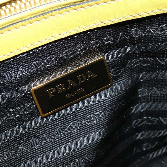 PRADA Tote Bag Leather 2way Yellow Gold Auth 136537