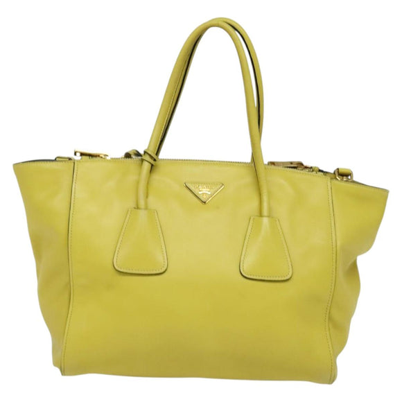 PRADA Tote Bag Leather 2way Yellow Gold Auth 136537