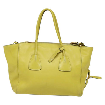 PRADA Tote Bag Leather 2way Yellow Gold Auth 136537 - 0