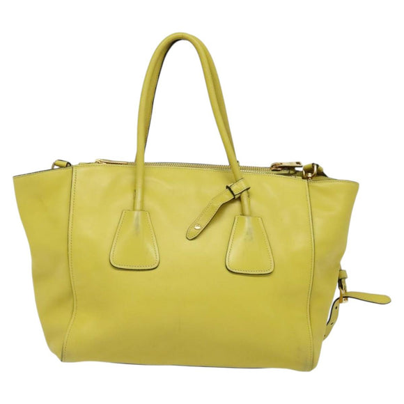 PRADA Tote Bag Leather 2way Yellow Gold Auth 136537