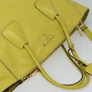 PRADA Tote Bag Leather 2way Yellow Gold Auth 136537-6