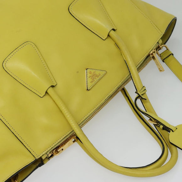 PRADA Tote Bag Leather 2way Yellow Gold Auth 136537