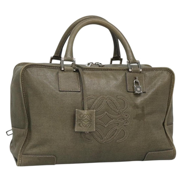 LOEWE Anagram Amazona 32 Hand Bag Leather Khaki Silver Auth 136539