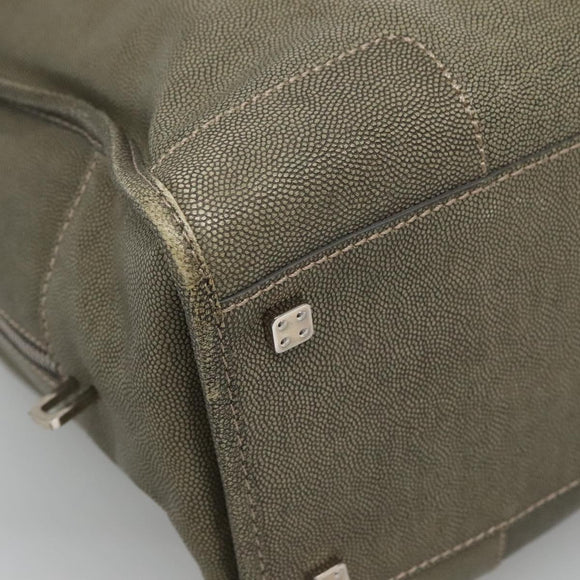 LOEWE Anagram Amazona 32 Hand Bag Leather Khaki Silver Auth 136539