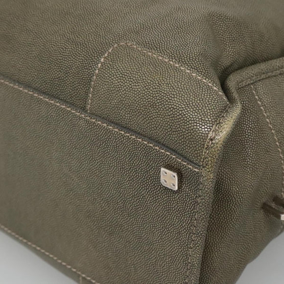 LOEWE Anagram Amazona 32 Hand Bag Leather Khaki Silver Auth 136539