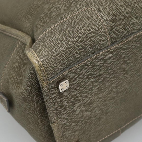 LOEWE Anagram Amazona 32 Hand Bag Leather Khaki Silver Auth 136539