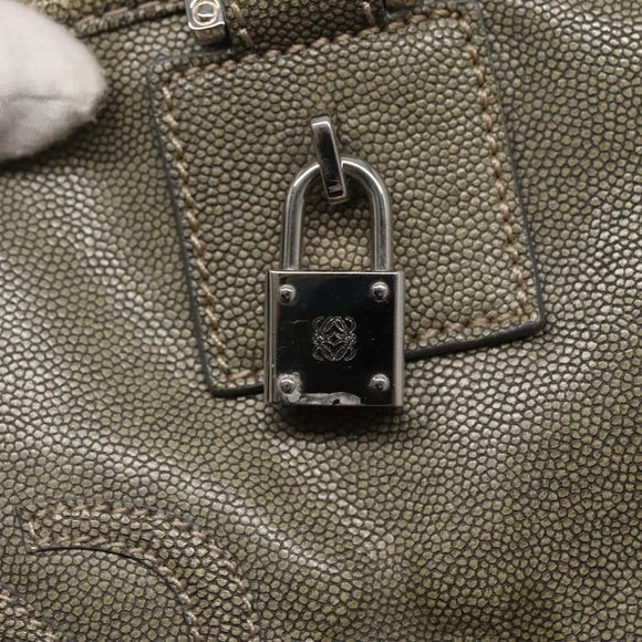 LOEWE Anagram Amazona 32 Hand Bag Leather Khaki Silver Auth 136539