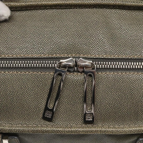 LOEWE Anagram Amazona 32 Hand Bag Leather Khaki Silver Auth 136539