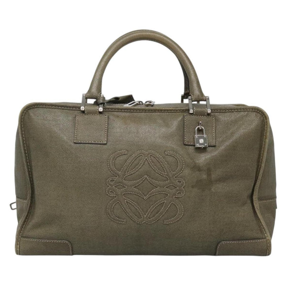 LOEWE Anagram Amazona 32 Hand Bag Leather Khaki Silver Auth 136539