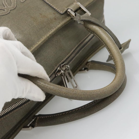 LOEWE Anagram Amazona 32 Hand Bag Leather Khaki Silver Auth 136539