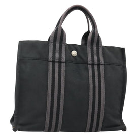 HERMES Fourre Tout PM Hand Bag Canvas Black Gray Auth 136542