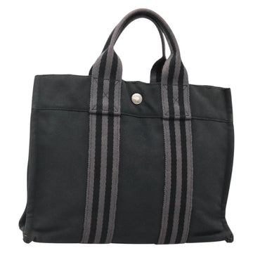 HERMES Fourre Tout PM Hand Bag Canvas Black Gray Auth 136542