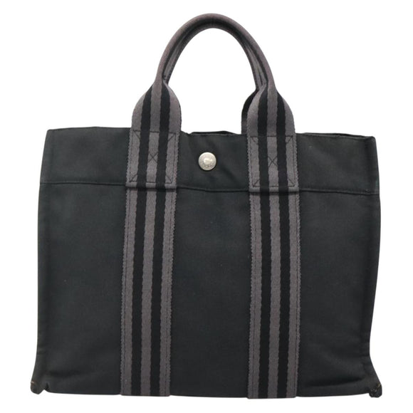 HERMES Fourre Tout PM Hand Bag Canvas Black Gray Auth 136542