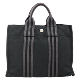HERMES Fourre Tout PM Hand Bag Canvas Black Gray Auth 136542 - 0