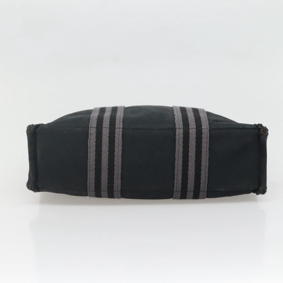 HERMES Fourre Tout PM Hand Bag Canvas Black Gray Auth 136542