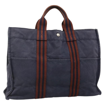 HERMES Fourre Tout MM Hand Bag Canvas Navy Auth 136543