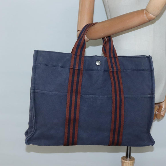 HERMES Fourre Tout MM Hand Bag Canvas Navy Auth 136543