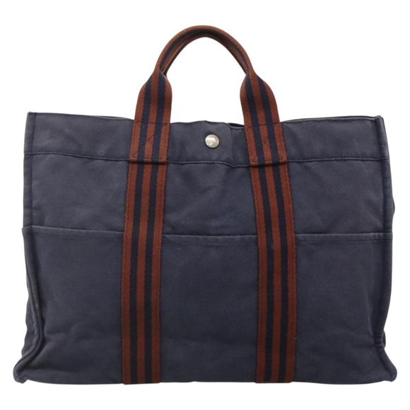 HERMES Fourre Tout MM Hand Bag Canvas Navy Auth 136543
