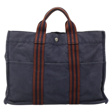HERMES Fourre Tout MM Hand Bag Canvas Navy Auth 136543 - 0