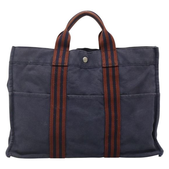 HERMES Fourre Tout MM Hand Bag Canvas Navy Auth 136543