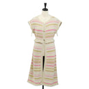 CHANEL Long Dress Shirt Wool Beige CC Auth 136572M-1