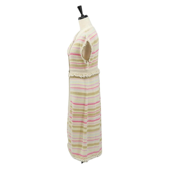 CHANEL Long Dress Shirt Wool Beige CC Auth 136572M