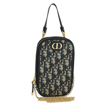 Christian Dior Oblique Trotter Canvas Phone Shoulder Bag Navy Gold Auth 136609