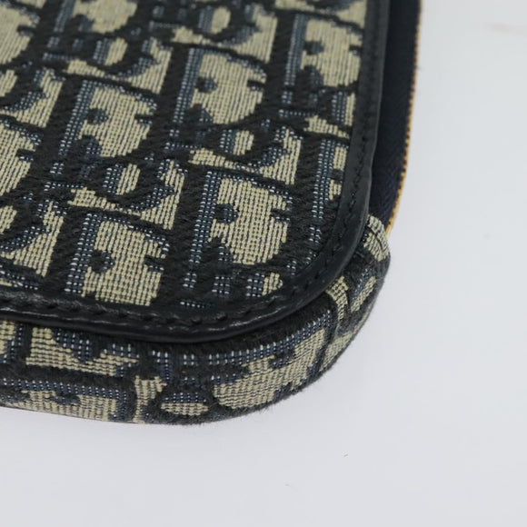 Christian Dior Oblique Trotter Canvas Phone Shoulder Bag Navy Gold Auth 136609