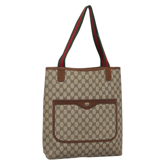 GUCCI GG Supreme Web Sherry Line Tote Bag PVC Beige 39 002 4487 Auth 136646