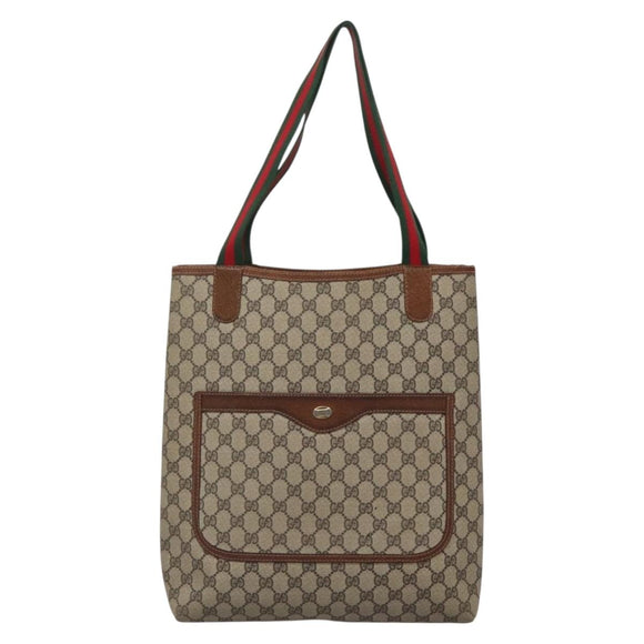 GUCCI GG Supreme Web Sherry Line Tote Bag PVC Beige 39 002 4487 Auth 136646