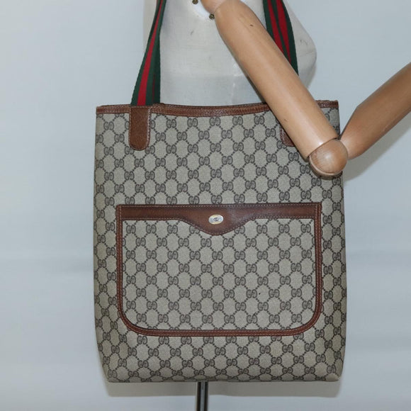 GUCCI GG Supreme Web Sherry Line Tote Bag PVC Beige 39 002 4487 Auth 136646