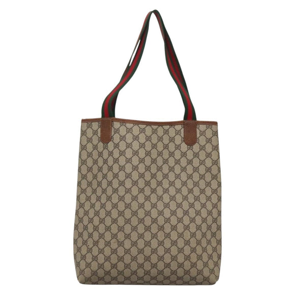 GUCCI GG Supreme Web Sherry Line Tote Bag PVC Beige 39 002 4487 Auth 136646