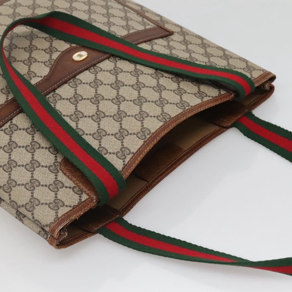 GUCCI GG Supreme Web Sherry Line Tote Bag PVC Beige 39 002 4487 Auth 136646