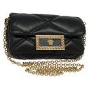 VERSACE Chain Shoulder Bag Leather Black Gold Auth 136648-1